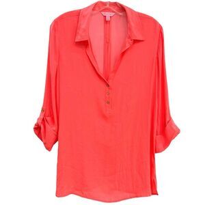 Lilly Pulitzer Everglades Tunic Blouse Hot Pink Medium 3/4 Sleeve Top